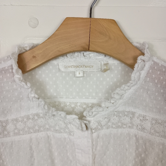 Love Shack Fancy Rochelle Top Small White Lace Puffy Long Sleeve Boho Whimsical - Picture 7 of 11